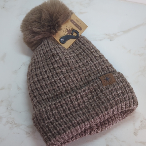 Other - Women's Brown Knit Pom-Pom Beanie